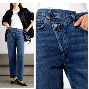 Agolde Womens Criss Cross Button Fly High Rise Blue Jeans